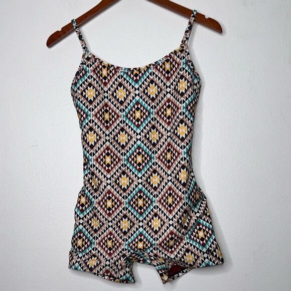 Hurley Aztec Pattern One Piece Short Swimsuit Size Small - Picture 1 of 6